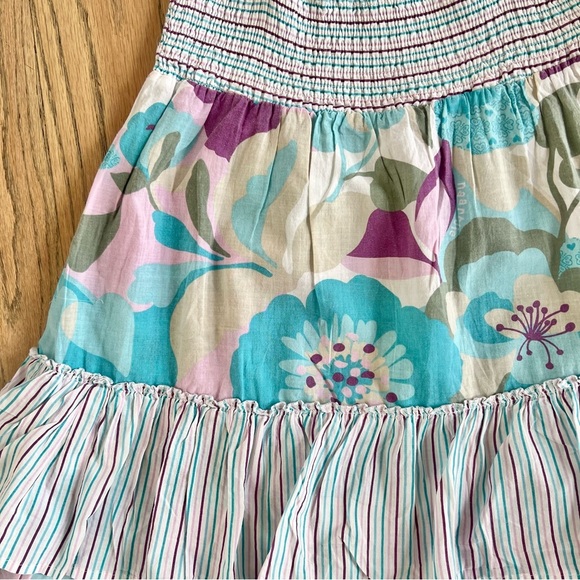 Naartjie Kids Sundress Blue Purple Floral Smocked Ruffles Tiered Size XL 7 Years - Picture 2 of 9